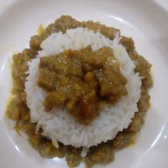 A picture of Mutton boti with boiled rice.