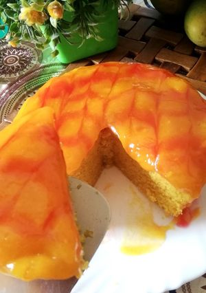 A picture of Semolina mango cake.