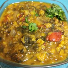 A picture of Moong Dal With Spinach Stew --- A Low Cal, Iron-Rich Comfort Curry On Cold Winter Nights.