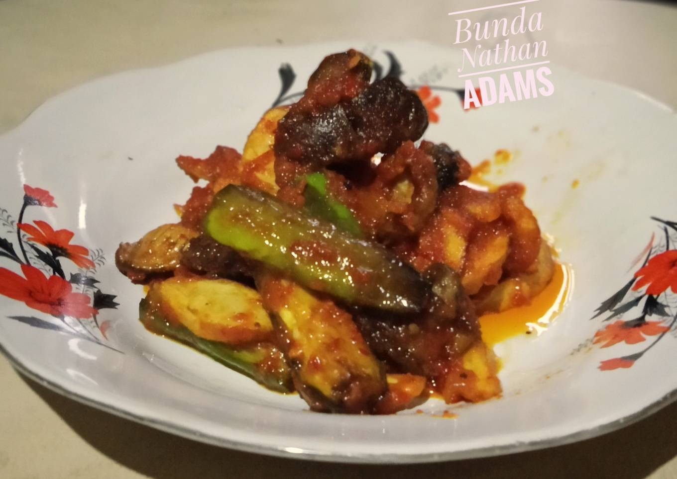 Balado rame (hati ampela ayam, terong dan kentang)