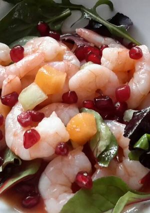 A picture of Sig's Bloody Mary and Pomegranate Prawn Cocktail.