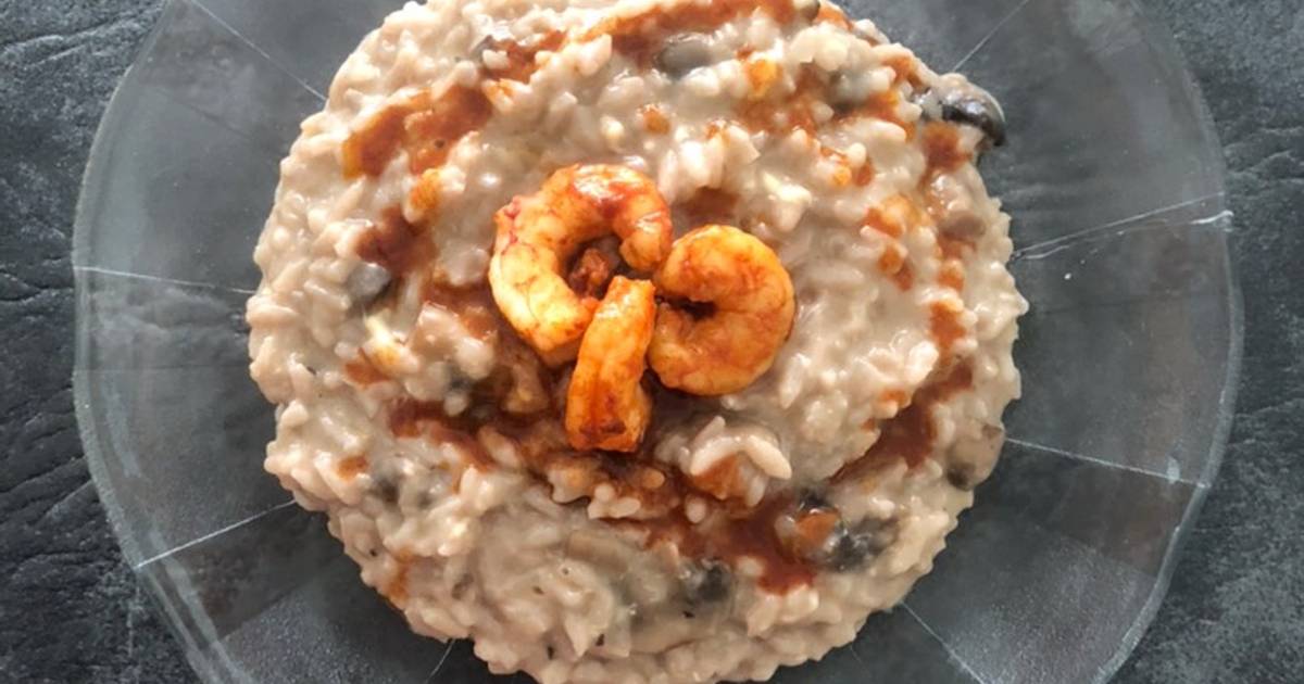 Risotto de hongos con langostinos Receta de Melina Cookpad