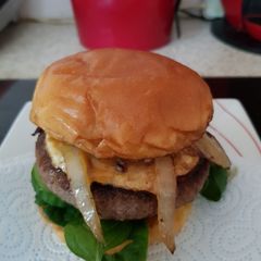 A picture of One fried Onion Big Steak Burger 😀.