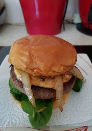 A picture of One fried Onion Big Steak Burger 😀.