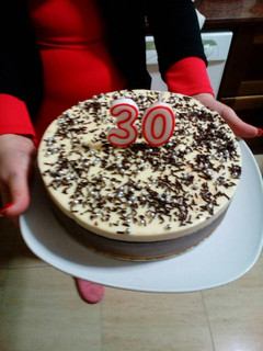 Una foto de Tarta de tres chocolates