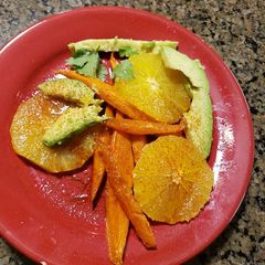 A picture of Roasted Carrot, Orange & Avocado Salad.