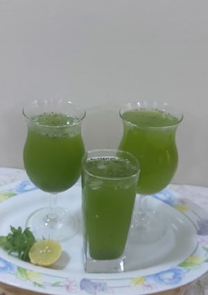 A picture of Lemon 🍋mint leaves 🍃cooling refreshing mouth watering drink 🍸.