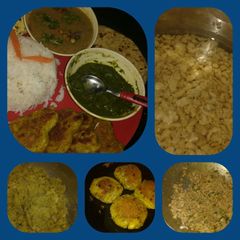 A picture of Soyabean Pattice with Dal / Rice and homemade green chutney.