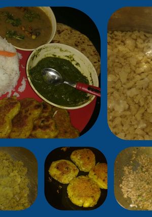 A picture of Soyabean Pattice with Dal / Rice and homemade green chutney.