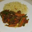 Spaghetti with green beans carrot stew