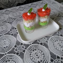 A picture of Tricolour cake shots in glass.