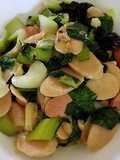 Sauted Brown Rice Cake with Bok Choy and sausages 青菜炒年糕