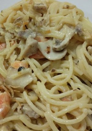 Foto resep Pasta carbonara simpel #tanpa keju