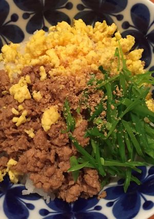 A picture of Tori Soboro Don - Chicken on Rice 鶏そぼろ丼 -can make Gluten Free.