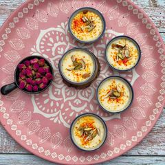 A picture of PhirniIndian creamy rice pudding.