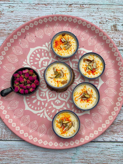 A picture of PhirniIndian creamy rice pudding.