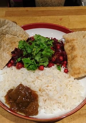 A picture of Beetroot and chickpea coconut curry.