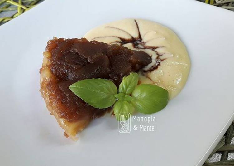 Tarta tatín con crema inglesa en GME, F y G y TRADICIONAL