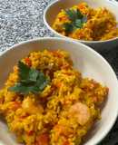 Paella/Arroz integral con camarones y pollo