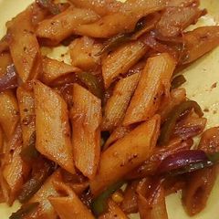 A picture of Red sauce pasta.