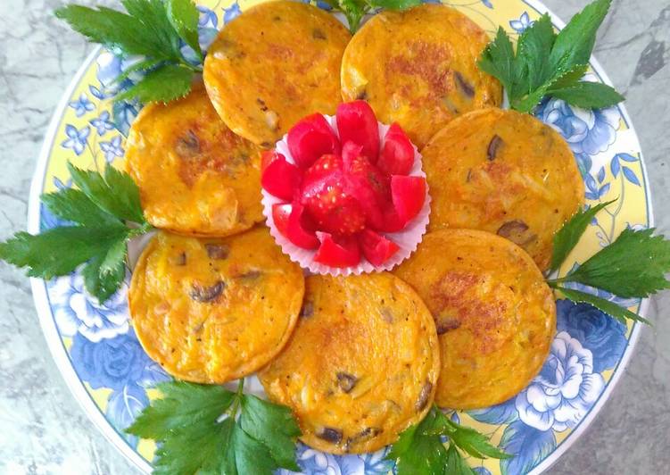 Omelet jamur wortel telur + tepung bumbu pedas