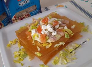 Una foto de Ensalada de pasta brick con queso y mahonesa de aguacate