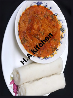 A picture of Pounded yam with Egusi soup.