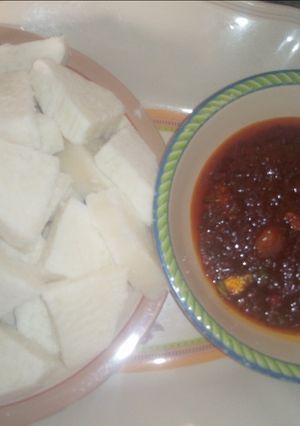 A picture of Yam & sardine stew.