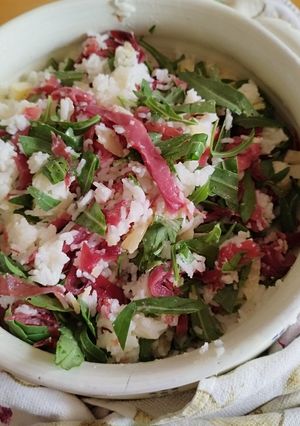 A picture of Basmati Rice Salad with Arugula, Bresaola, and Shaved Parmesan.