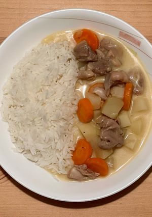 A picture of Rice with Chicken a la King 白汁雞皇飯.