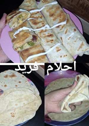 صورة لوصفة خبز التورتيلا سهل جدا وطري ولذيذ مع شاورما بيتي