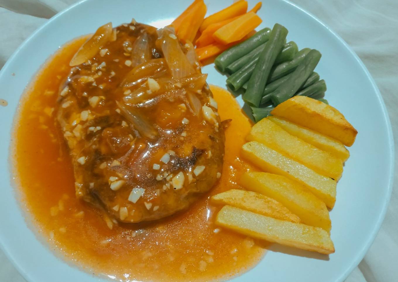 Cara Gampang Menyiapkan Steik vegetarian alias steik tempe, lengkap
dengan sausnya Anti Gagal