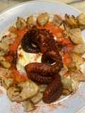 Grilled Octopus on Salmorejo Crostini with Mozzarella Cream