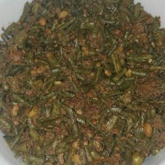Green Beans (phaliyaan) and Mutton Qeema A picture of Green Beans (phaliyaan) and Mutton Qeema.