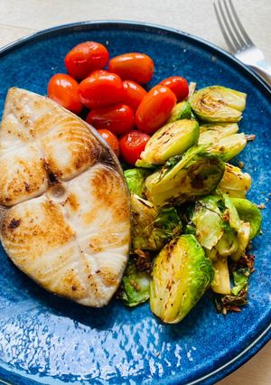 A picture of Garlic pan roasted Brussels sprouts.