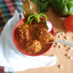Corn chicken meatball curry A picture of Corn chicken meatball curry.