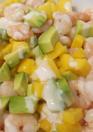 A picture of Mango, avocado and prawn salad.