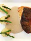 Crispy Skin Salmon, Asparagus with Fondant Potato and Chestnut Sauce