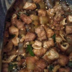 Beef Gravels and Tofu in Sweet Soy Sauce A picture of Beef Gravels and Tofu in Sweet Soy Sauce.