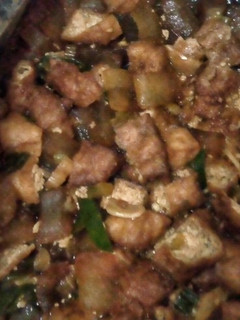 A picture of Beef Gravels and Tofu in Sweet Soy Sauce.