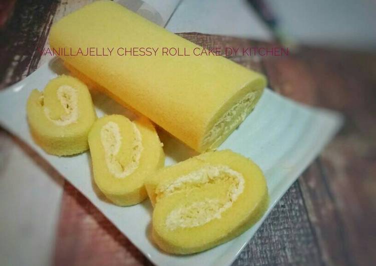 Cara Gampang Menyiapkan Vanillajelly Chessy Roll Cake yang Enak Banget
