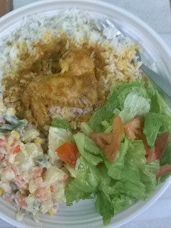 A picture of Chicken Curry and Green salad.