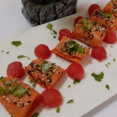 A picture of Watermelon khandvi.