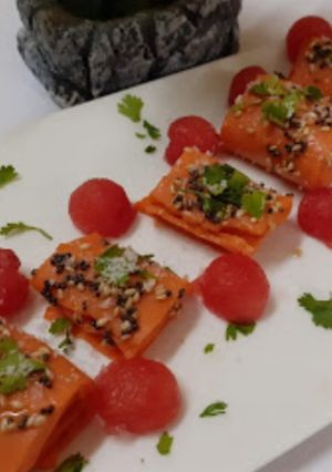 A picture of Watermelon khandvi.