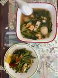 Water Spinach Soup with Taro and Shrimp, and Garlic Stir-Fried Water Spinach