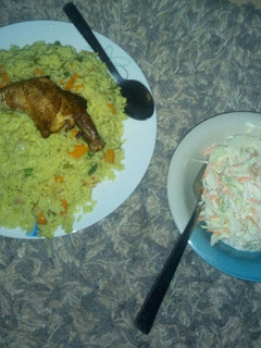A picture of Fried rice and salad.
