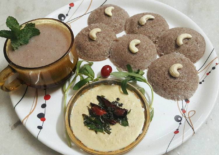 Ragi idli Coconut Chutney Ragi Malt