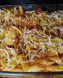 Macarrons amb pilotes amb tomatiga i 4 formatges al forn