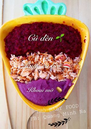 Hình của món Cháo cá hồi nấu củ dền và khoai mỡ.