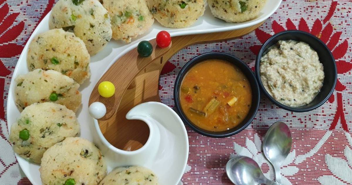 Instant Rice Flour Mix and Rava Idli with Green Peas Recipe by Kumkum